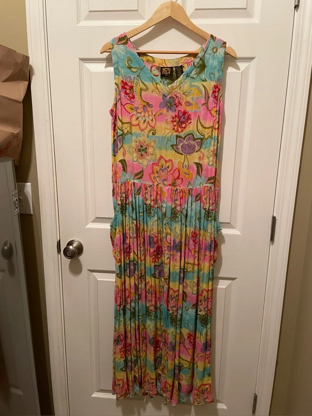 Bila Floral Sleeveless Maxi Dress in Pink, Yellow & Aqua M - Picture 1 of 5